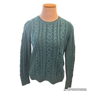 Ll bean teal cable knit pullover sweater